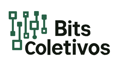 Logo do blog bits binarios com circuitos desenhados a esquerda do nome